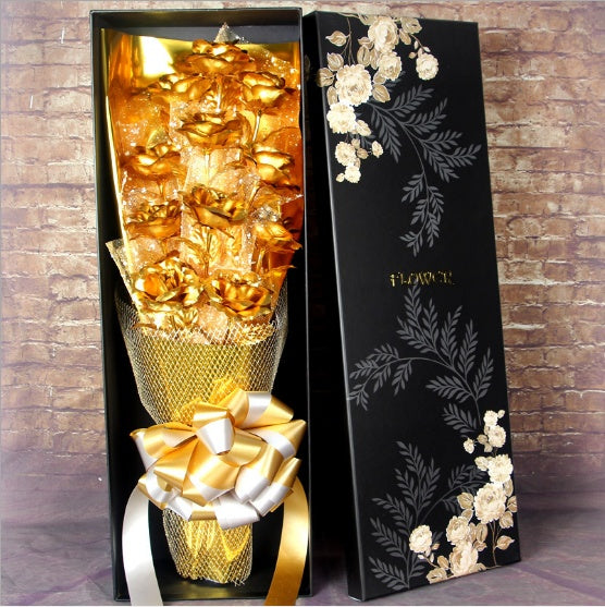 Valentine''s Day Gift on Tanabata Valentine''s Day Golden Rose 24K Golden Foil Rose Bundle for Marriage Creative Wedding for Wife and Girlfriend